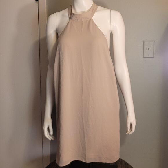 Forever 21 Halter Tie Open Back Mini Dress Sz Medium Neutral Taupe Bone TB50356 - Picture 1 of 10